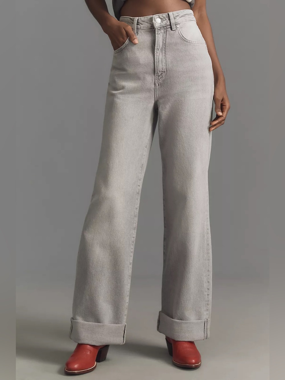 Anthropologie High-Rise Wide-Leg Jeans in Light Gray